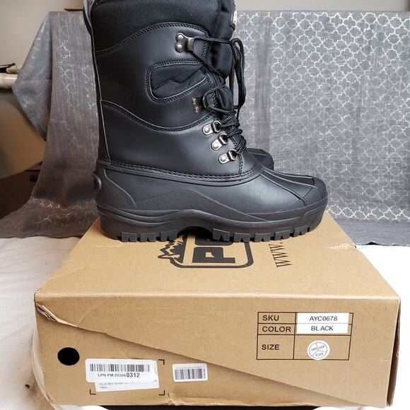 POLAR Winter Snow Boots Men 9 Black Waterproof Duck Nylon Tall Outdoor Rugged - Picture 3 of 11